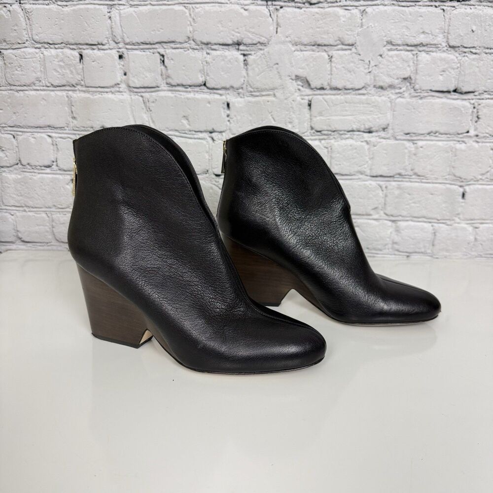 Diane Von Furstenberg DVF Black Leather Ankle Boot Booties Women 8M Chunky Heel
